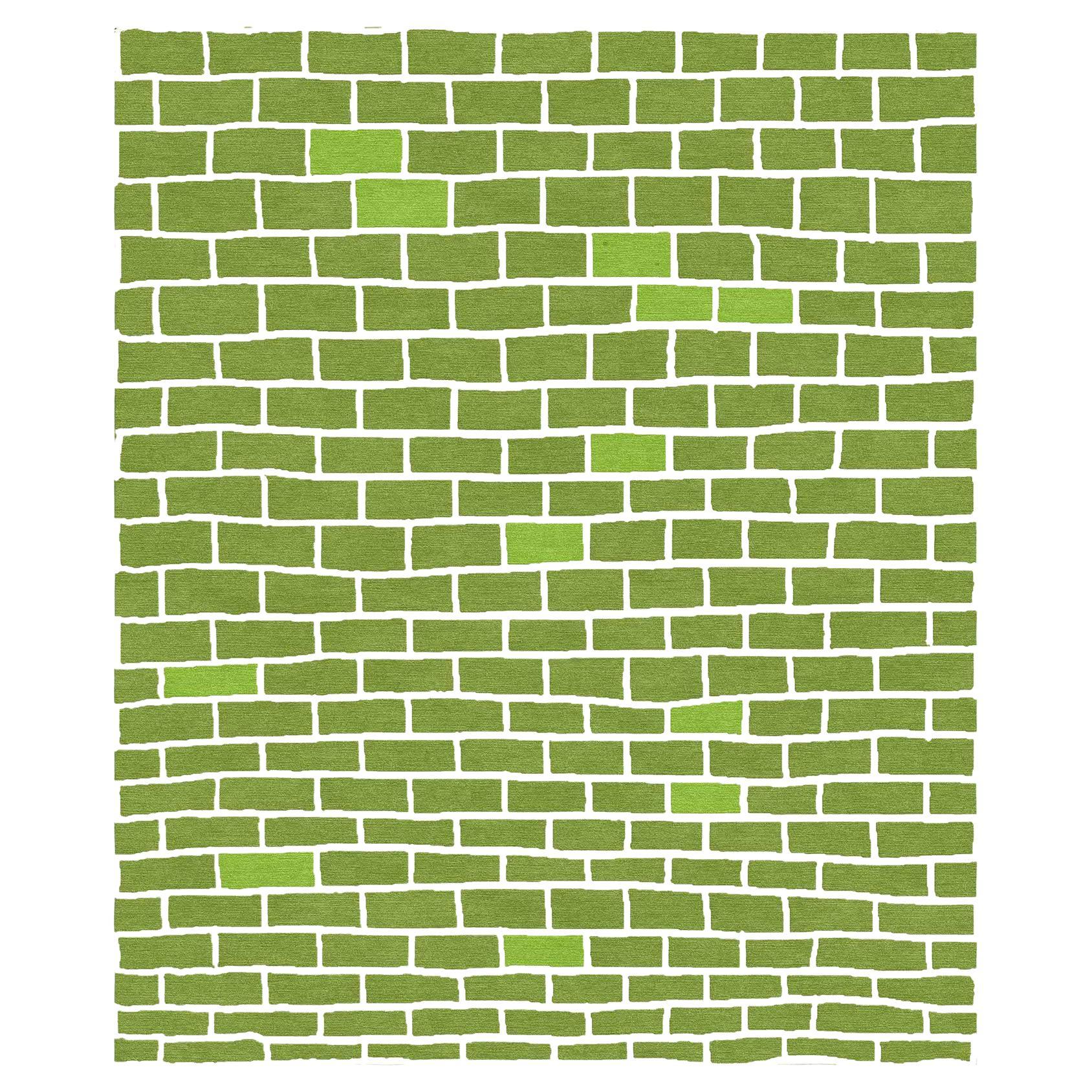 Moderner handgefertigter nepalesischer Luxus-Teppich. Backsteinmauer Lime Green Wool im Angebot