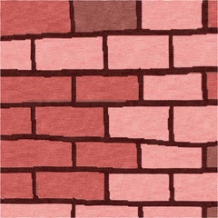 Modern Handmade Nepalese Luxury Area Rug. Brick Wall. Red, Pink. Natural Wool