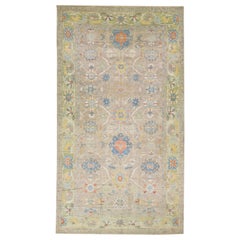 Modern Handmade Palace Sultanabad Wool Rug with Floral Motif in Tan