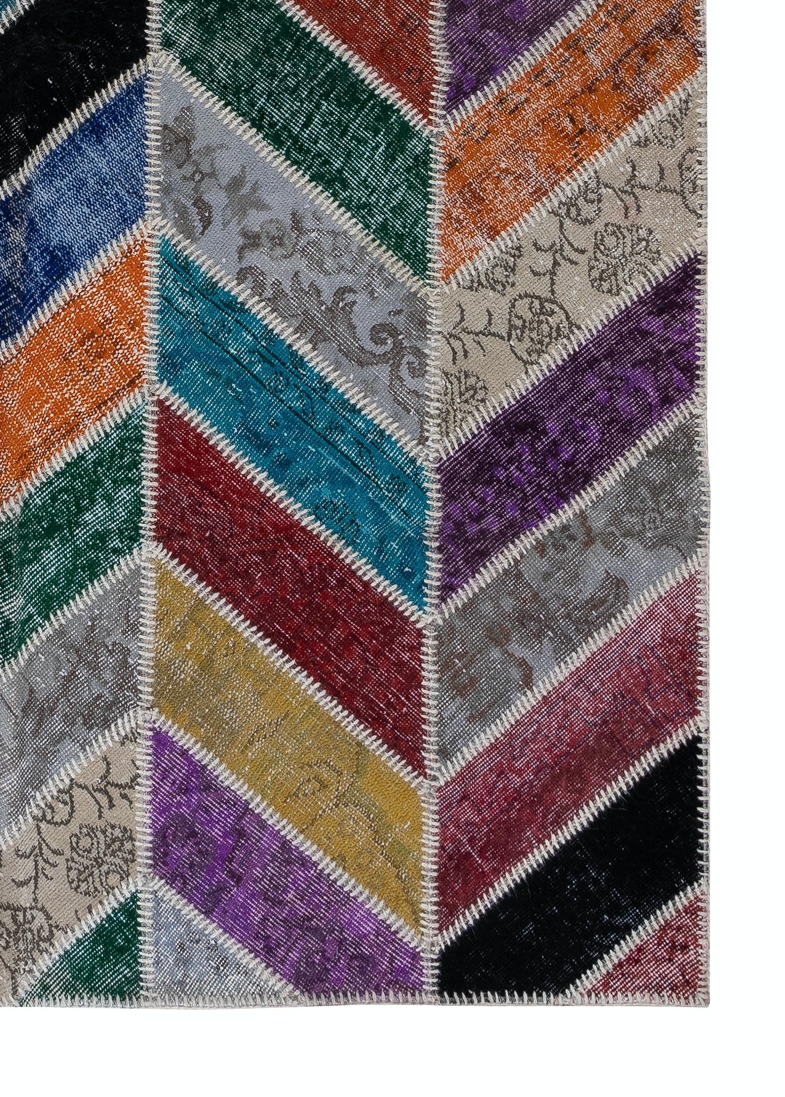 Turkish Modern Handmade Patchwork Rug, Colorful Wool Carpet, Custom Options Available For Sale