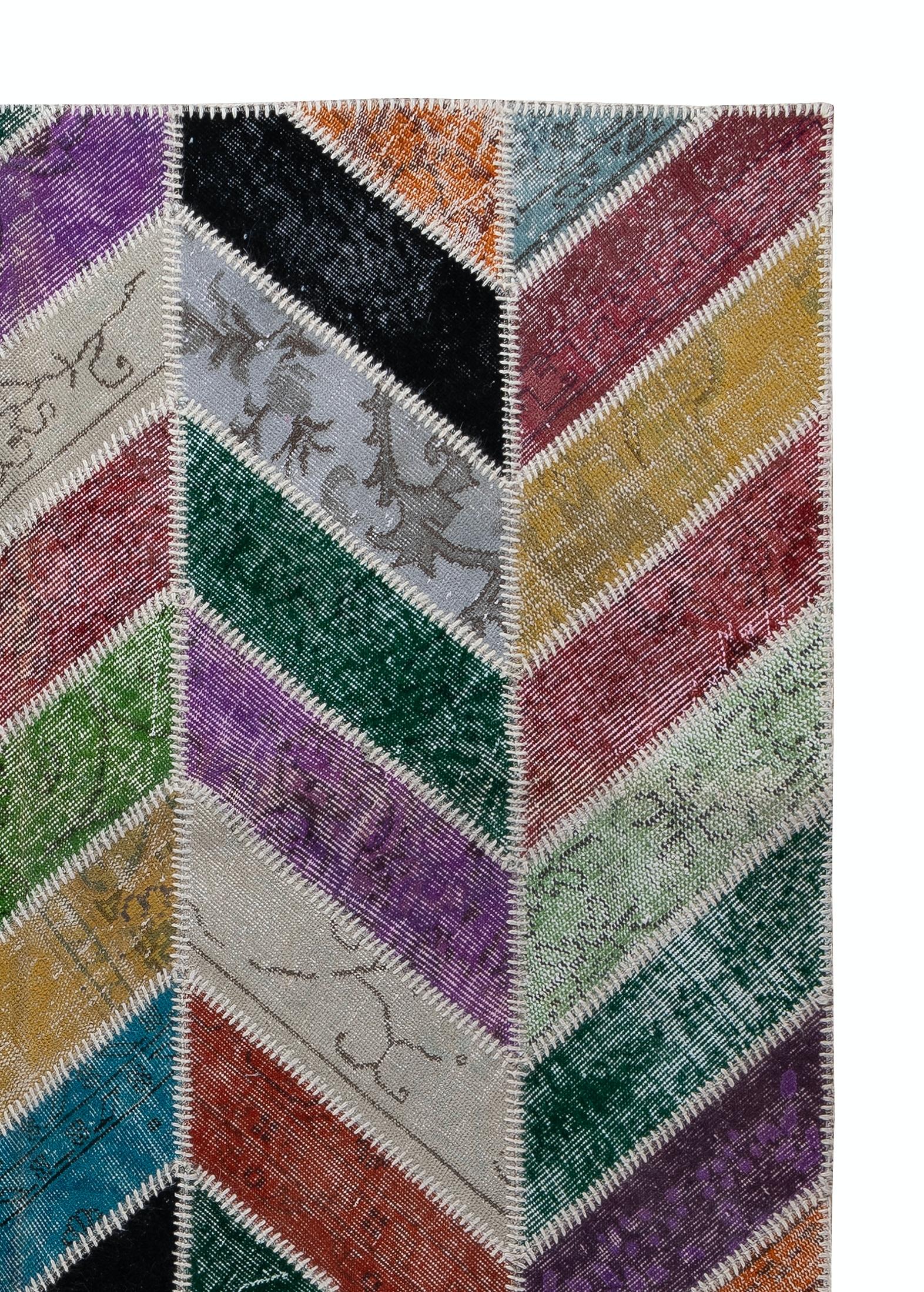 Modern Handmade Patchwork Rug, Colorful Wool Carpet, Custom Options Available In New Condition For Sale In Spring Valley, NY