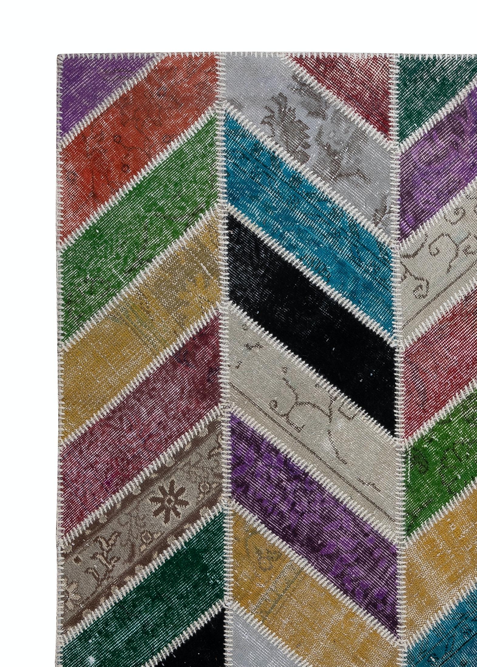 Contemporary Modern Handmade Patchwork Rug, Colorful Wool Carpet, Custom Options Available For Sale