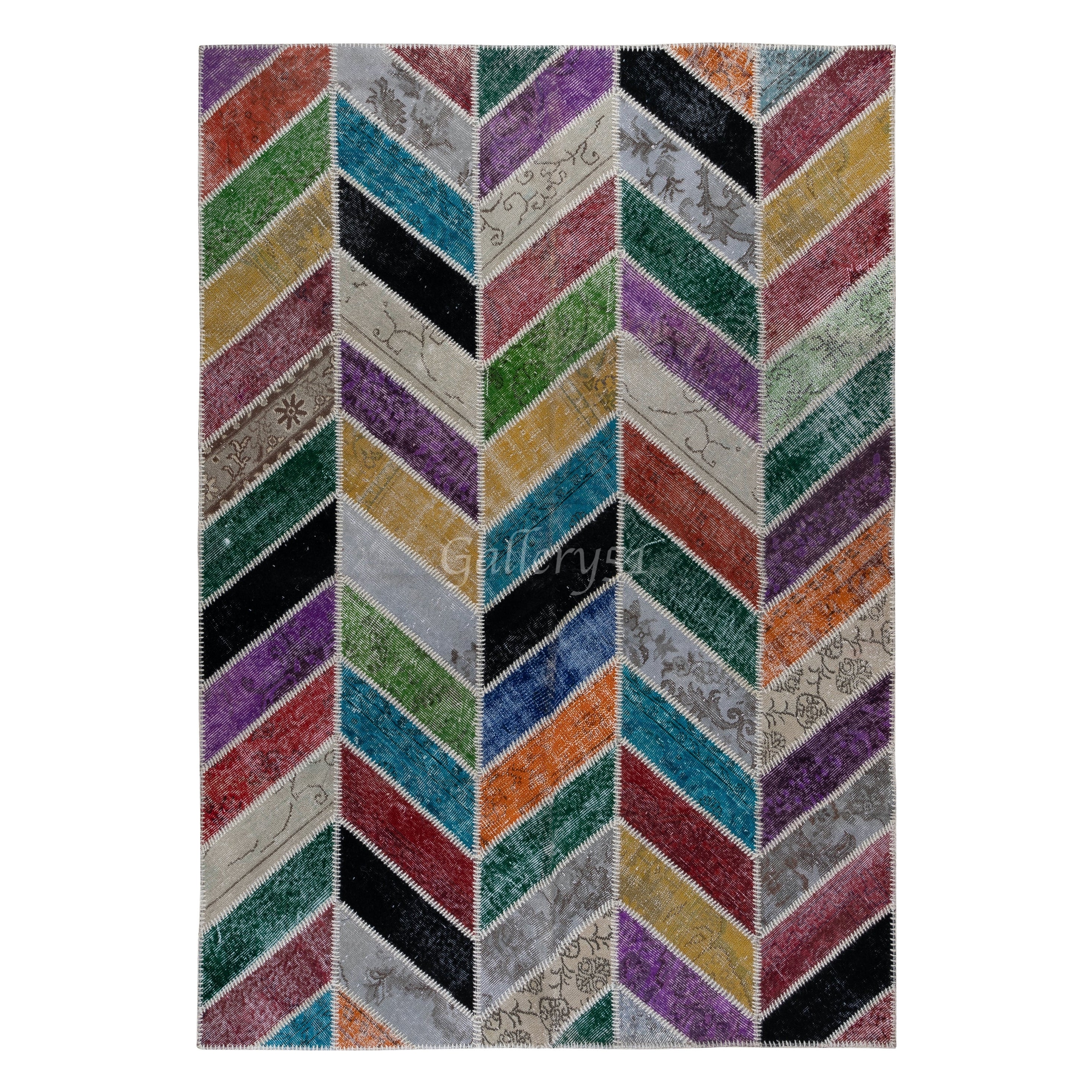 Modern Handmade Patchwork Rug, Colorful Wool Carpet, Custom Options Available