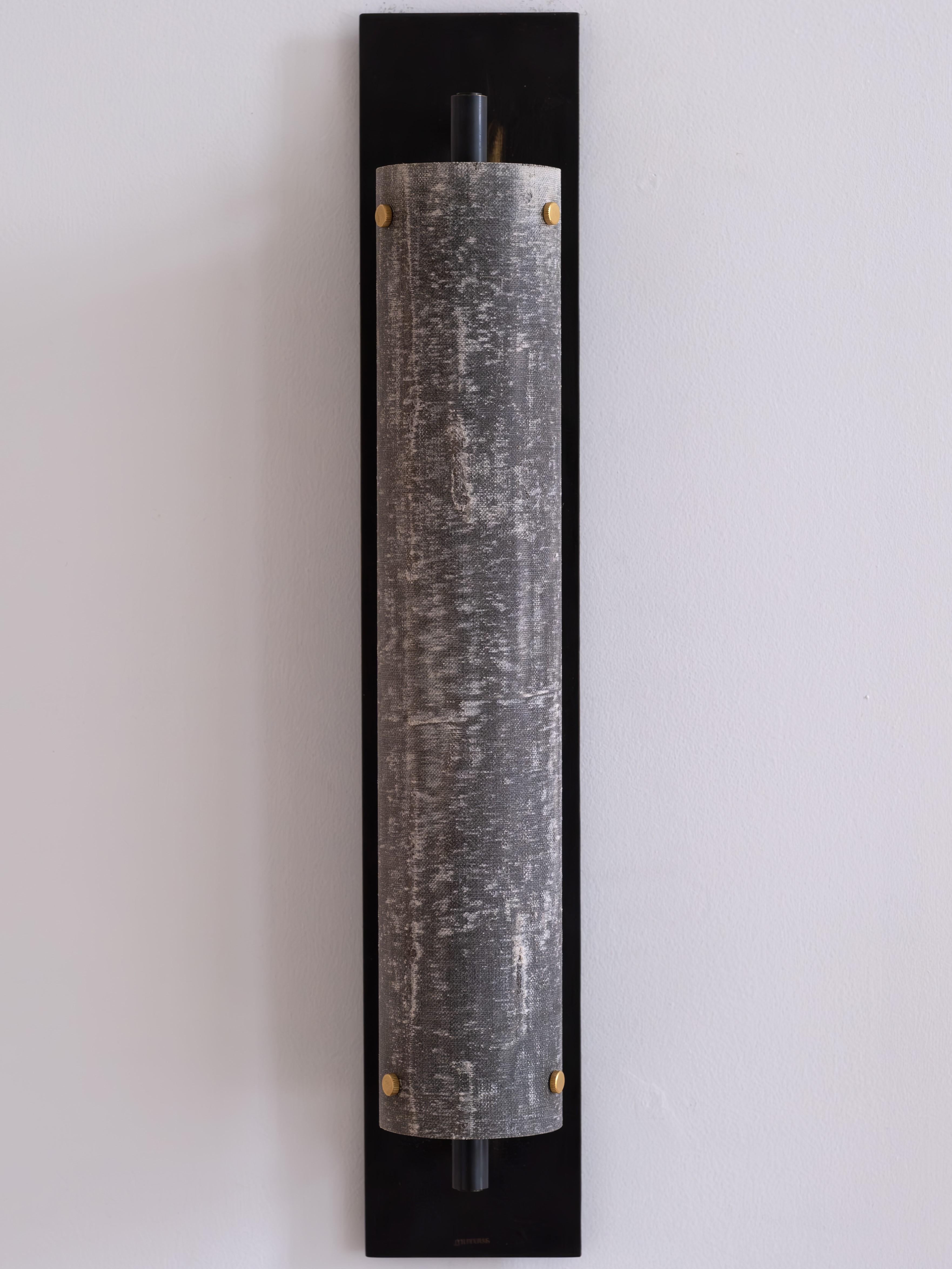 Modern Handmade Pole Wall Sconce Linen Micarta, Blackened Brass by Mutuus Studio For Sale 8