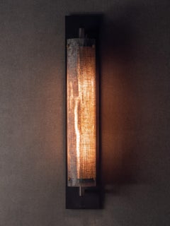 Modern Handmade Pole Wall Sconce Linen Micarta, Blackened Brass by Mutuus Studio