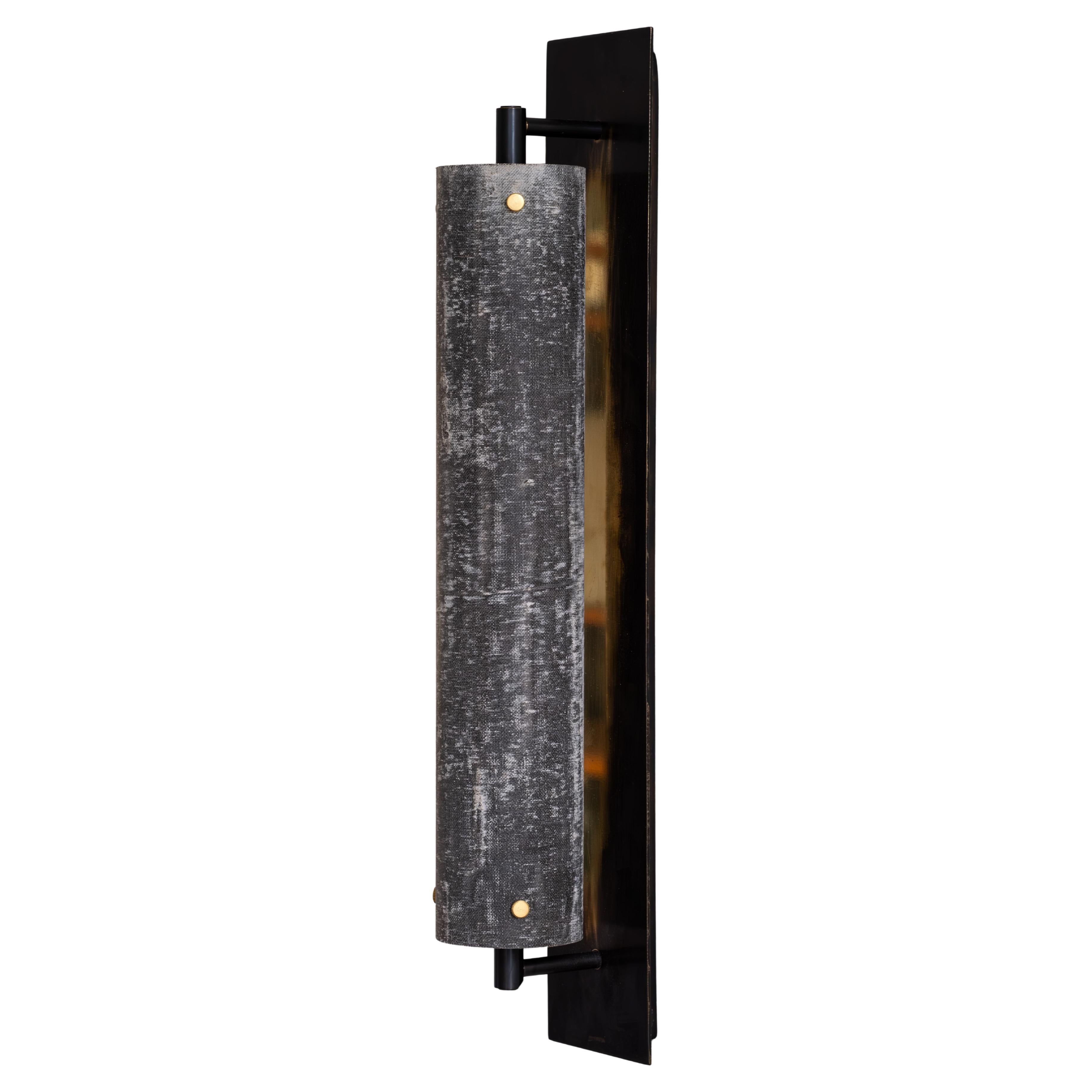 Modern Handmade Pole Wall Sconce Linen Micarta, Blackened Brass by Mutuus Studio For Sale