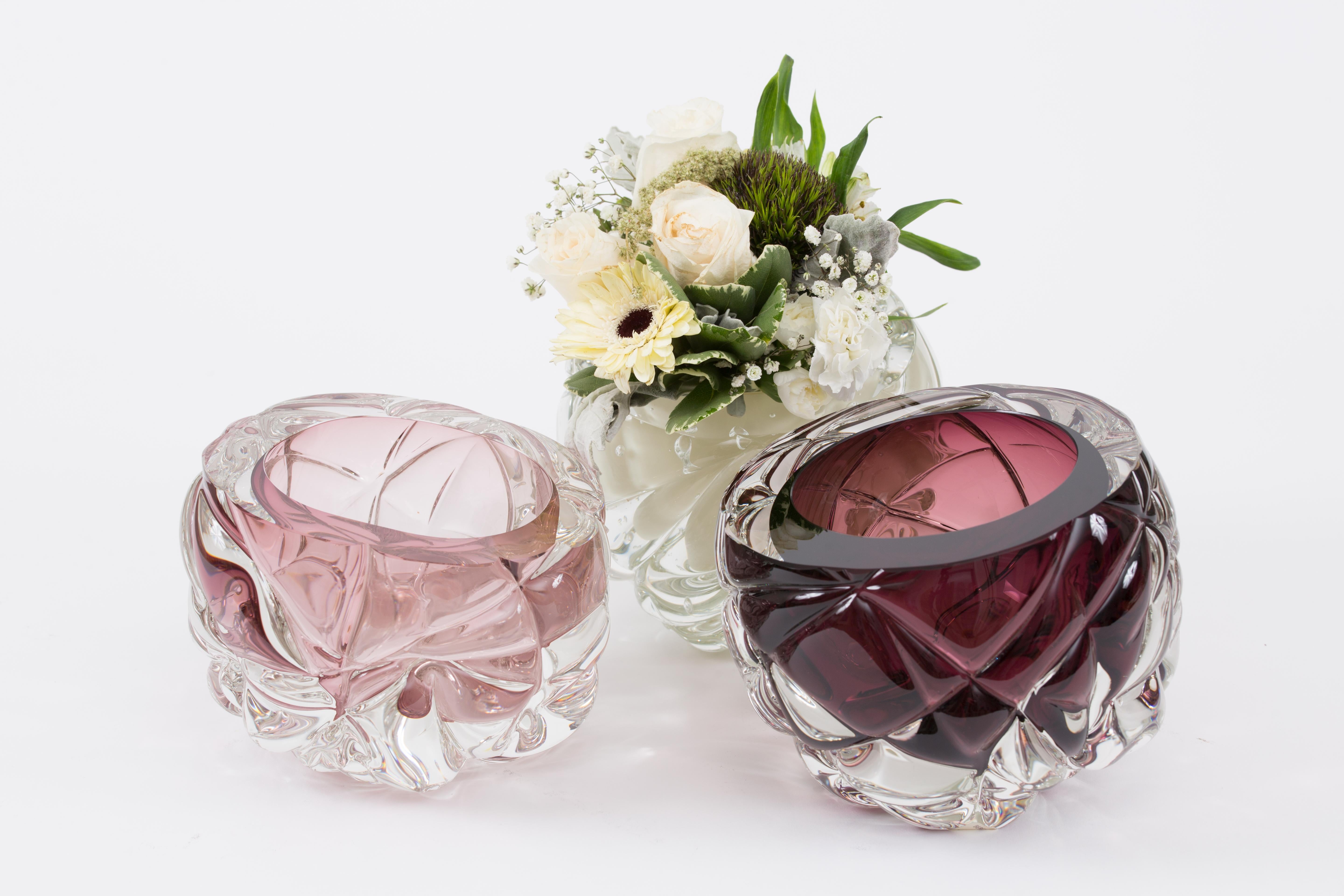 Modern Handmade Shades of Pink 'Cut' Vases Made in Brooklyn In New Condition For Sale In NEW YORK, NY
