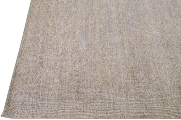 Modern Handmade Solid Beige Motif Room Size Wool Rug For Sale at 1stDibs