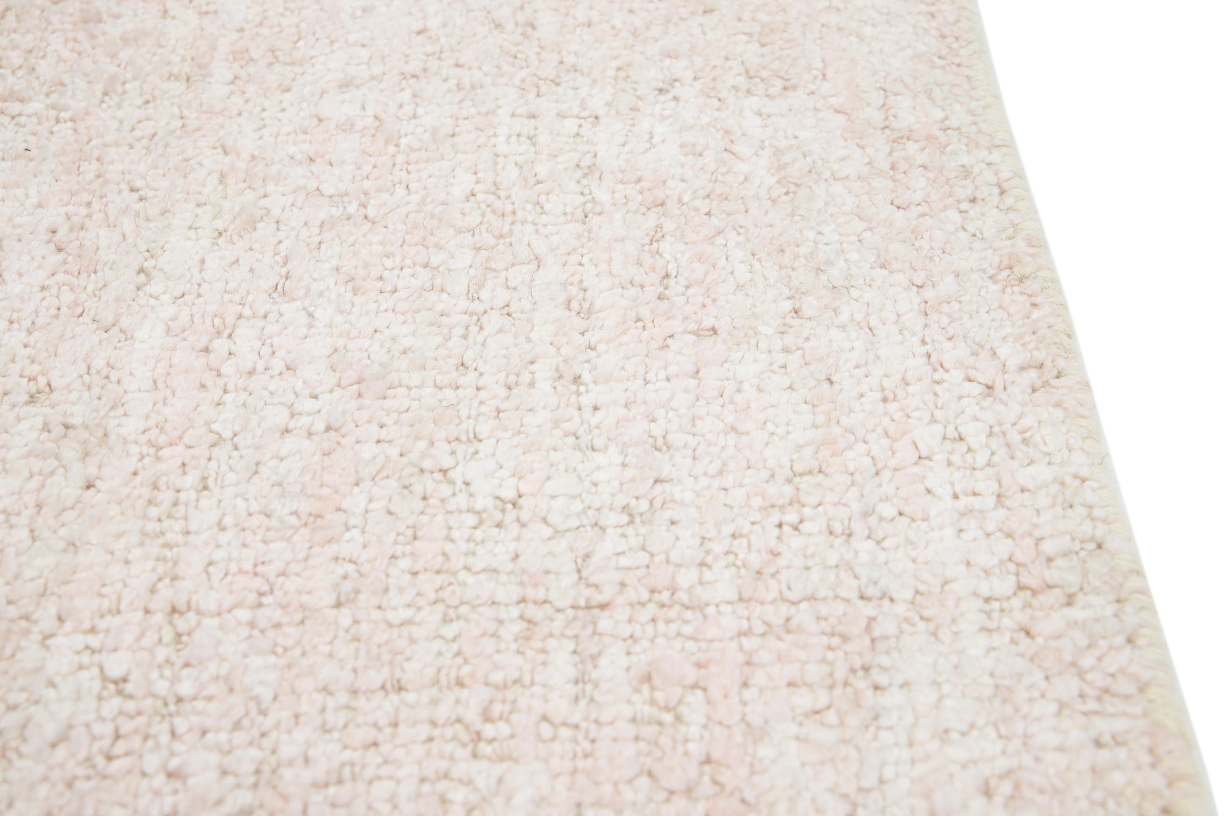 Indian Modern Handmade Solid Light Pink Custom Rug For Sale