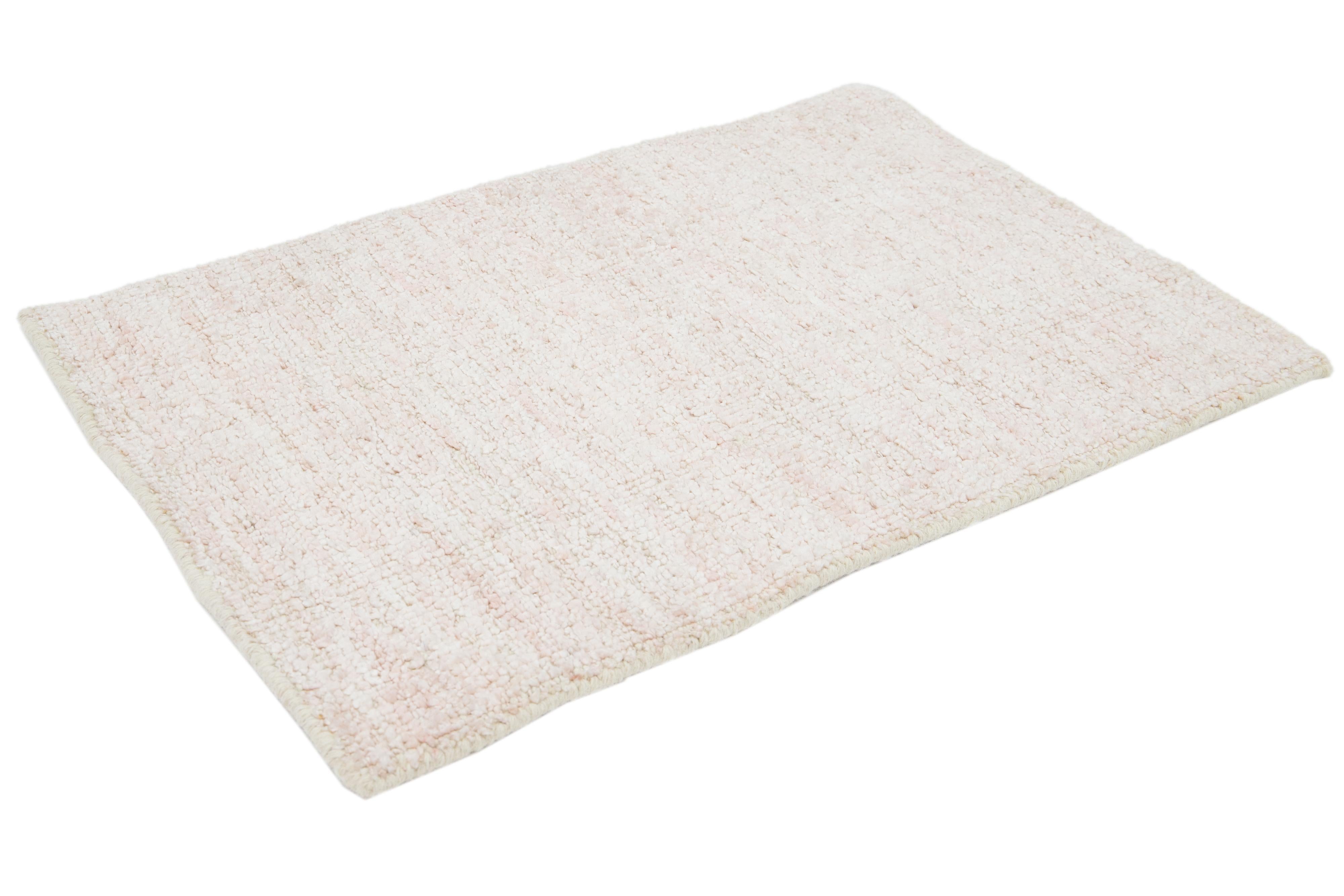 Hand-Knotted Modern Handmade Solid Light Pink Custom Rug For Sale