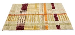 Modern Handmade structured plaid Beige Custom Wool Rug