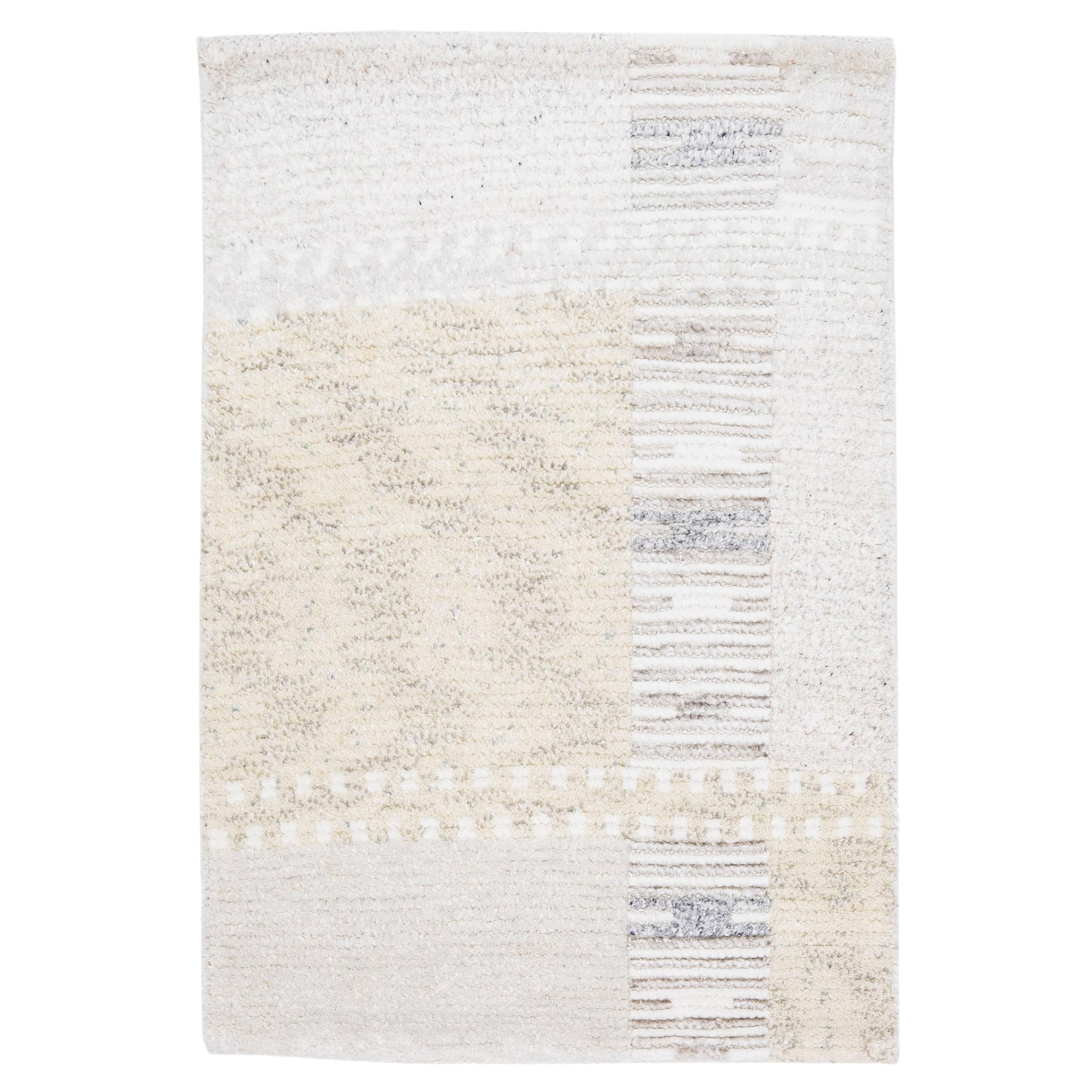 Modern Handmade Swedish Style Custom Beige Wool Rug