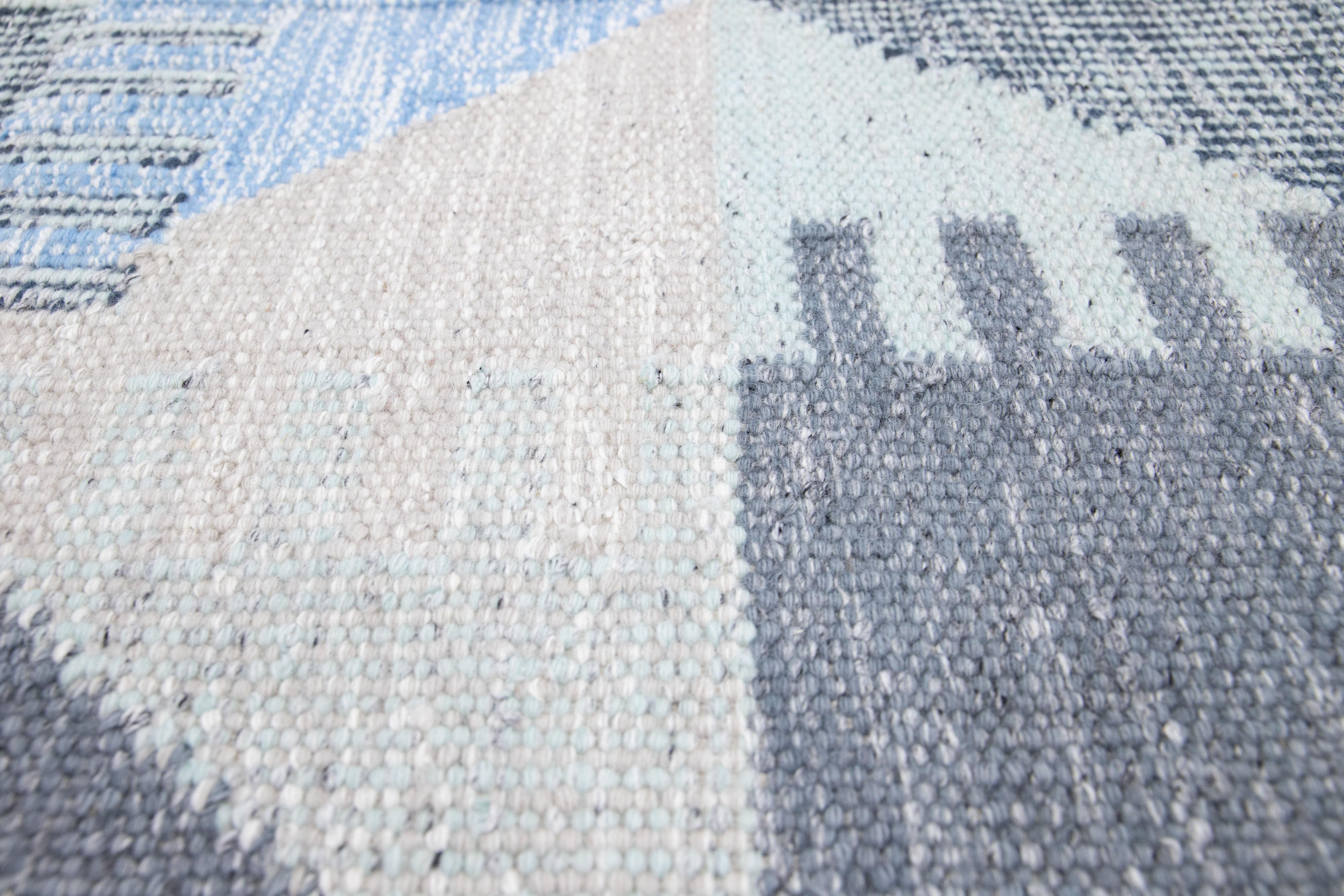 Apadana's Modern Swedish Style wool custom rug. Custom sizes and colors made-to-order.

Material: Wool.
Techniques: Hand-Woven.
Style: Modern Swedish.
Lead time: Approx. 15-16 weeks available.
Colors: As shown, other custom colors are