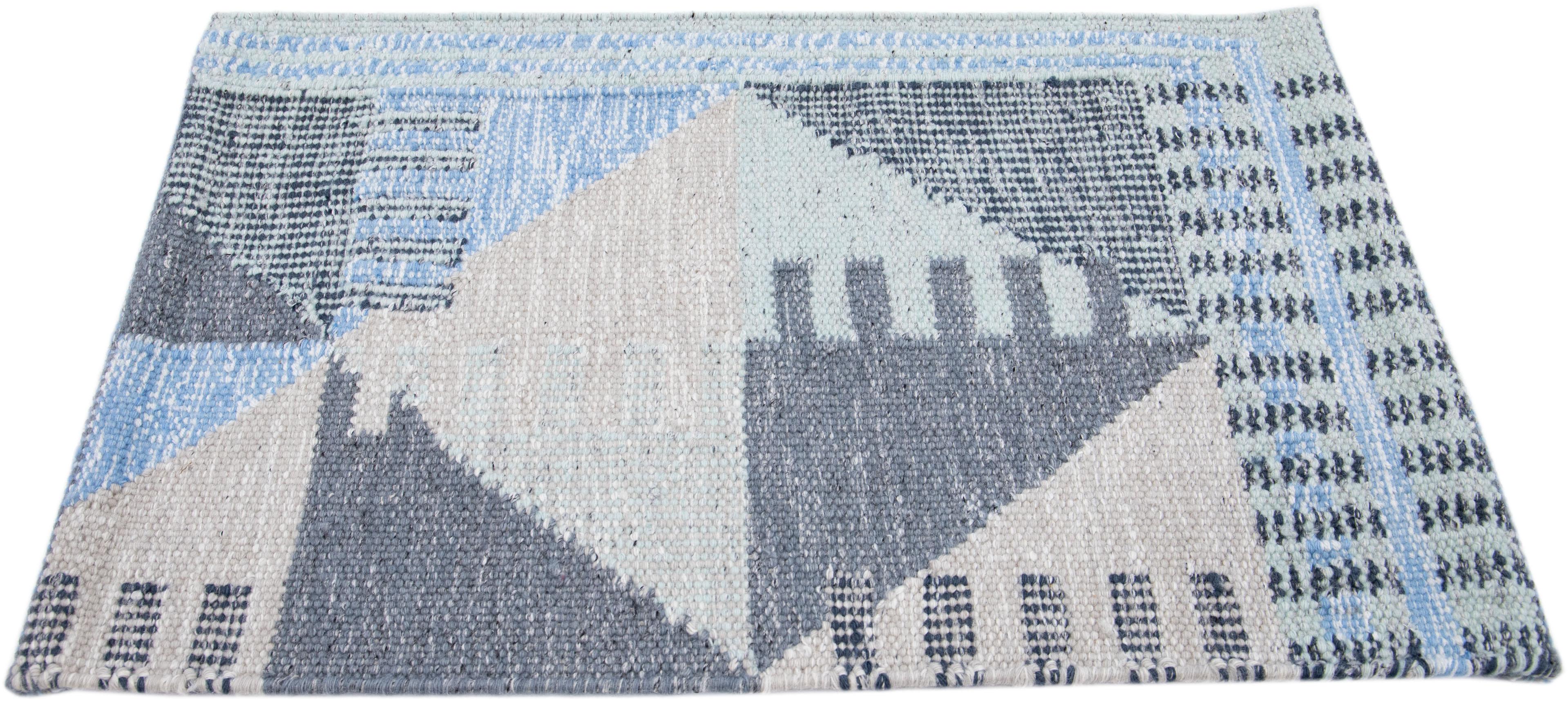 Indian Modern Handmade Swedish Style Gray Custom Wool Rug For Sale