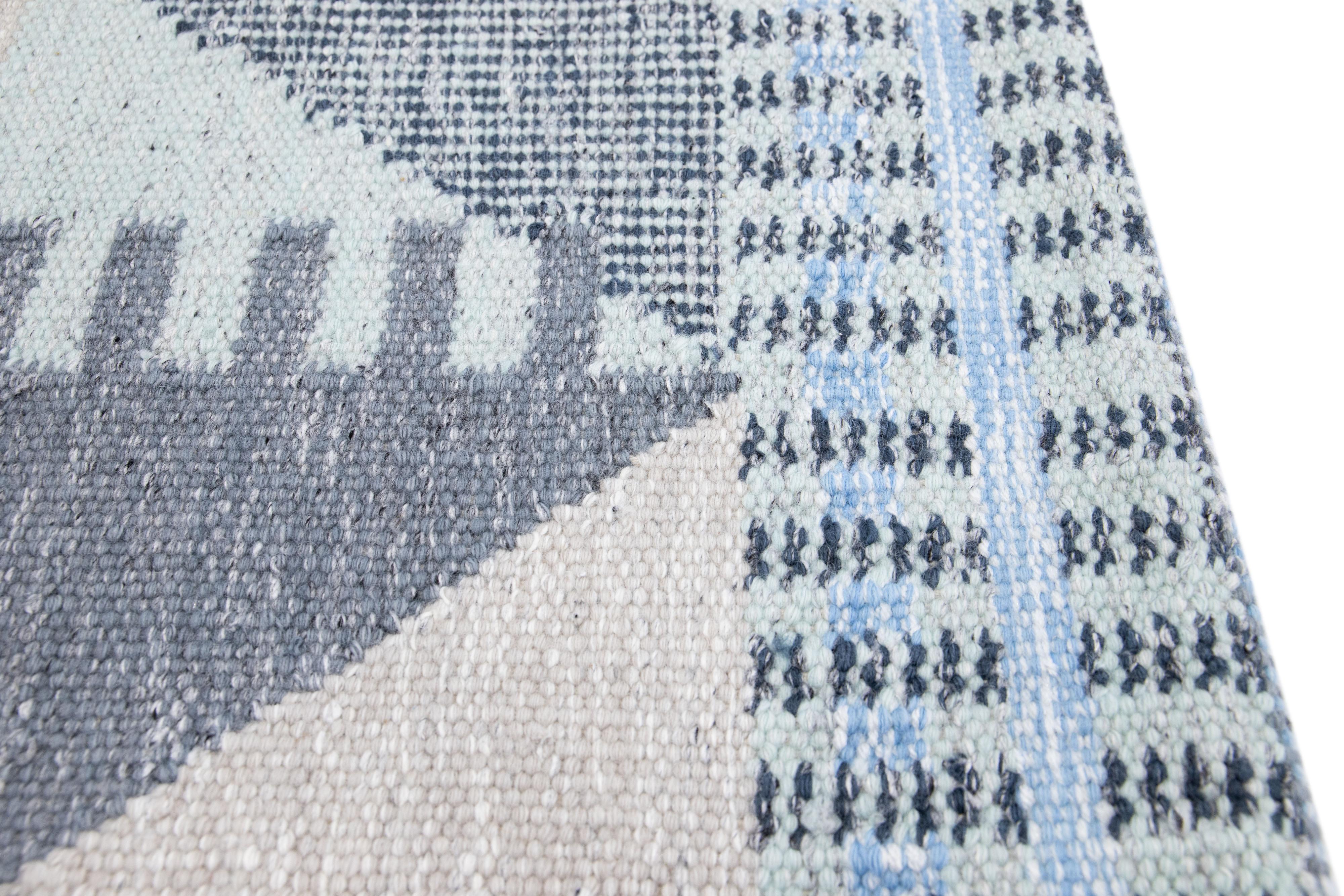Hand-Knotted Modern Handmade Swedish Style Gray Custom Wool Rug For Sale