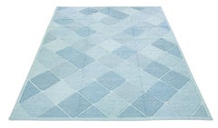 Modern Handmade Swedish Style Wool Rug With Turquoise Geometric Design
