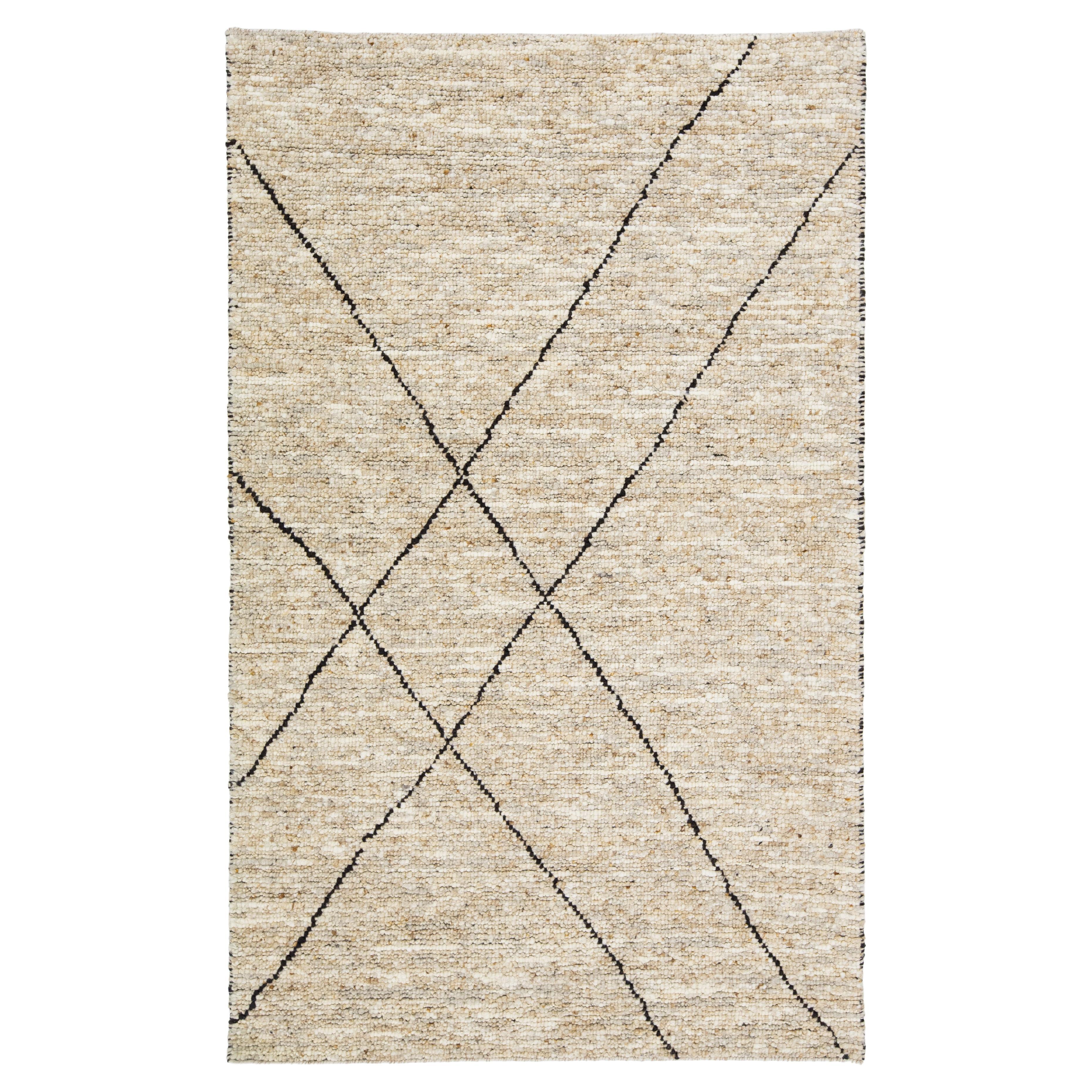 Modern Handmade Texture Designed Wool Rug In Beige