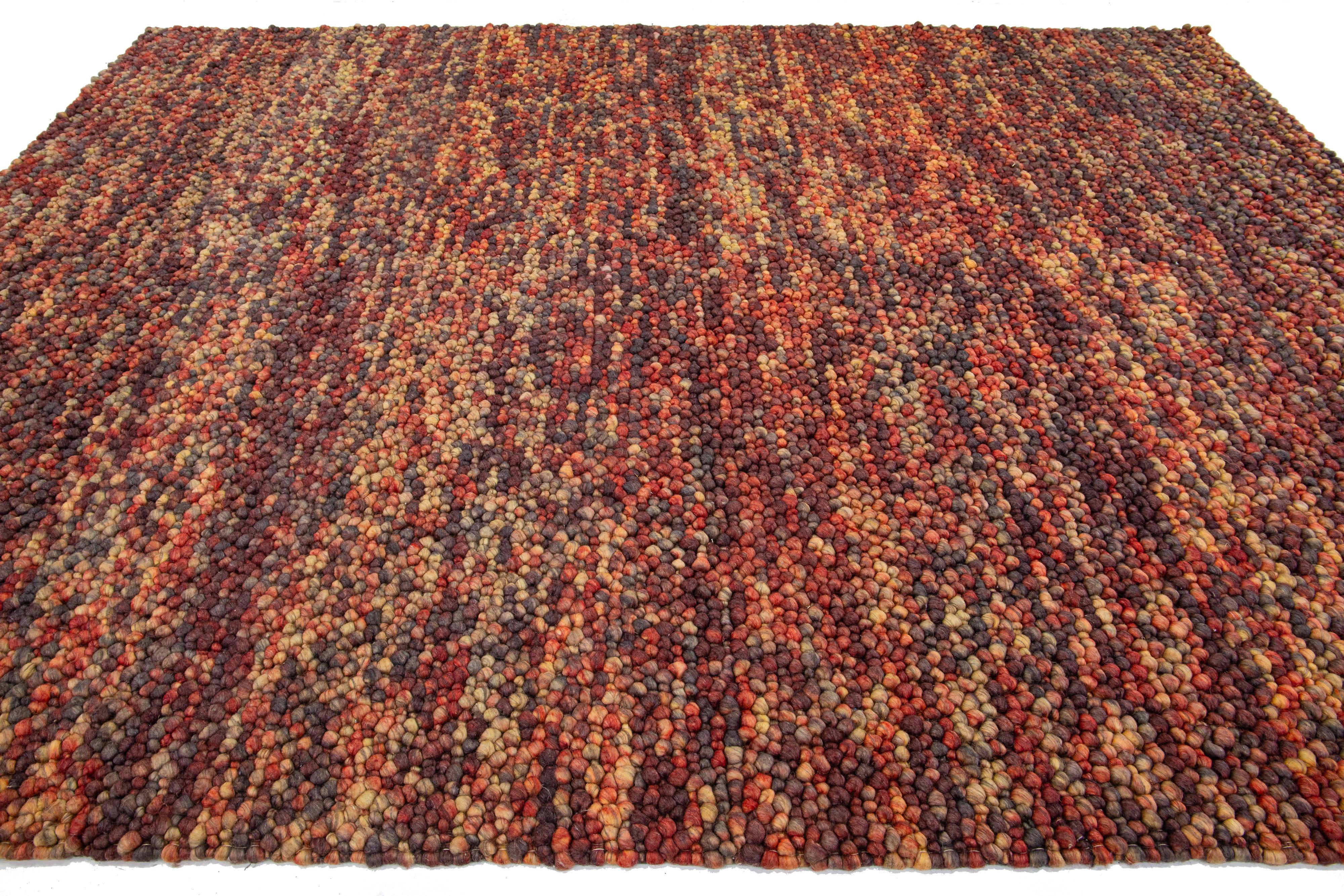 Hand-Knotted Modern Handmade Texture Wool Rug Abstract Motif In Autumn Colors For Sale