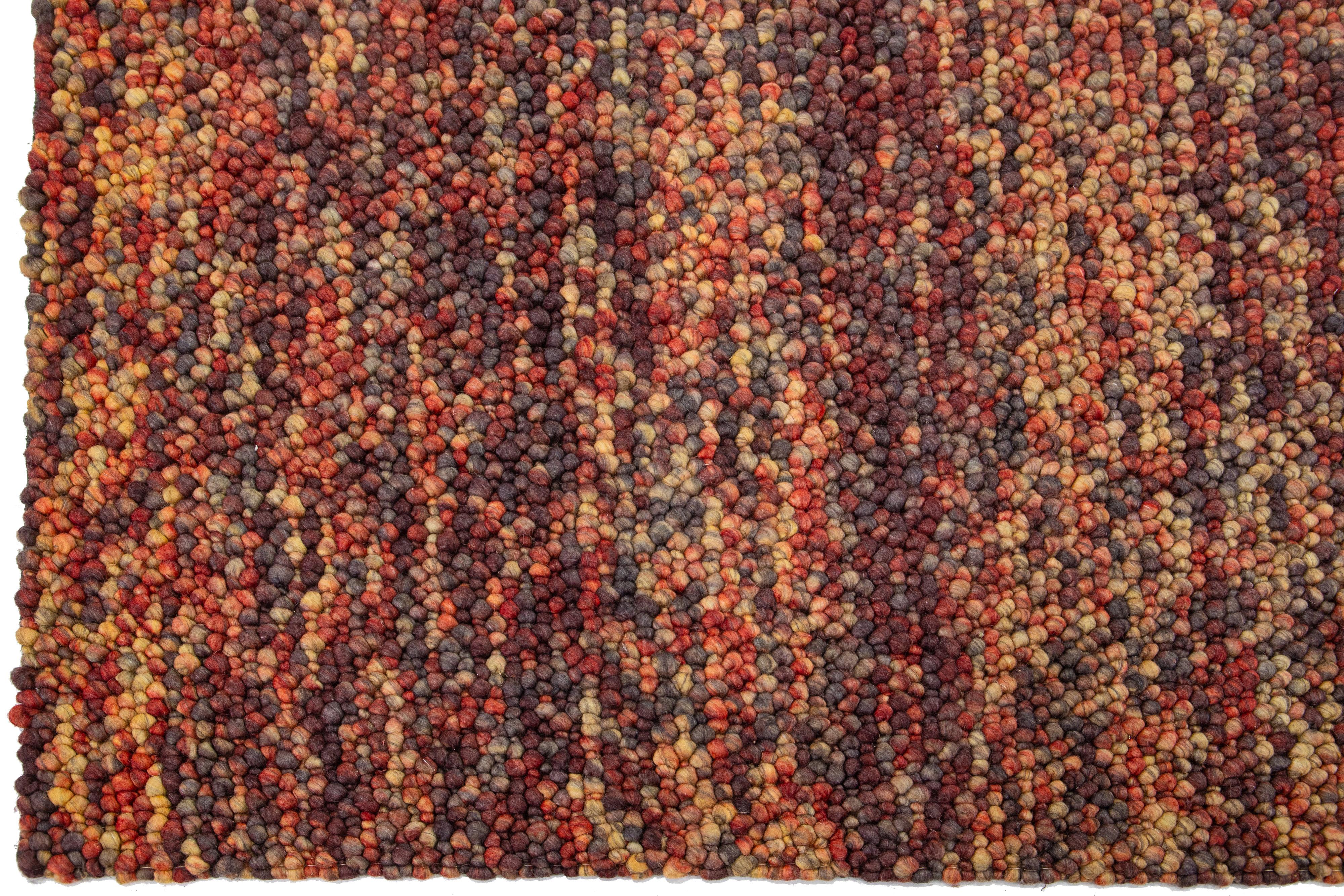 Modern Handmade Texture Wool Rug Abstract Motif In Autumn Colors In New Condition For Sale In Norwalk, CT