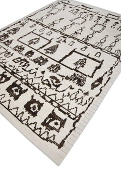 White Modern Handmade Wool Tulu Rug in Brown Geometric Design 7'8" X 10'1"