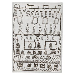 Moderner handgefertigter Tulu-Teppich aus weißer Wolle in braunem, geometrischem Design 7'8" X 10'1"