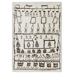 Weißer handgefertigter Tulu-Teppich aus Wolle in braunem, geometrischem Design 9' X 12'5"