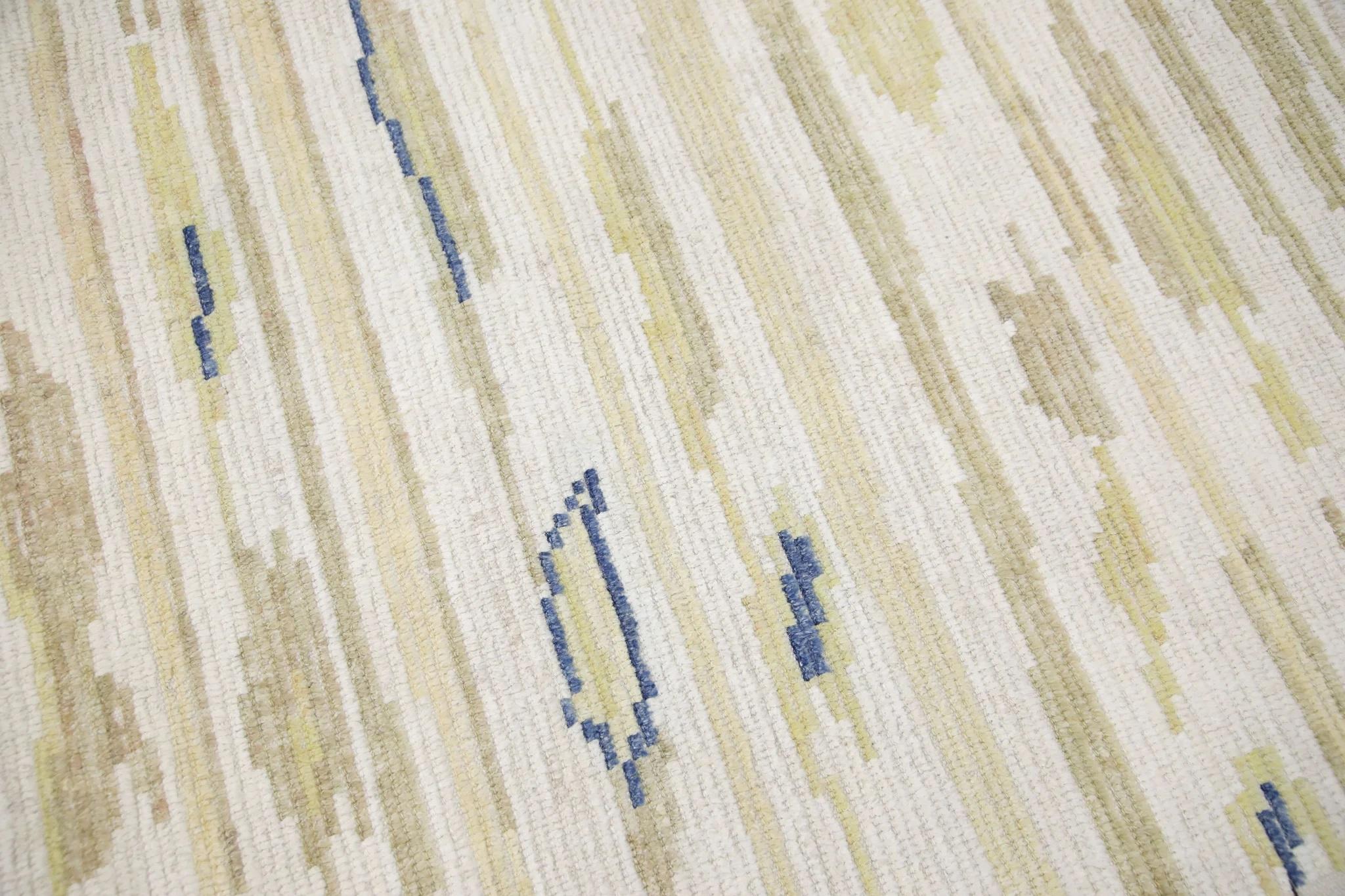 Moderno Tappeto Tulu in lana fatto a mano con disegno geometrico giallo e blu 8'3