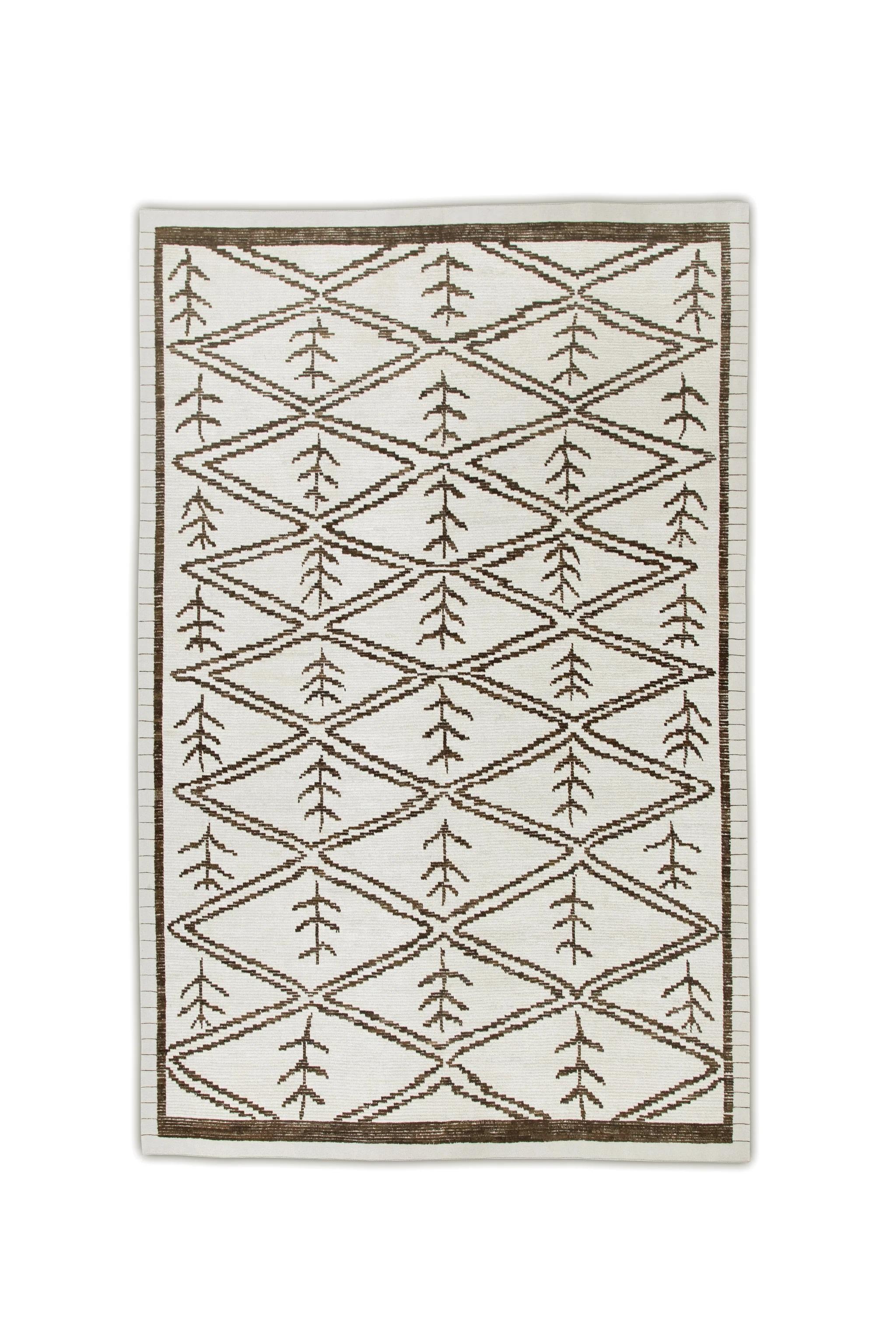 Handgefertigter Tulu-Teppich in Braun mit geometrischem Design, 8'9