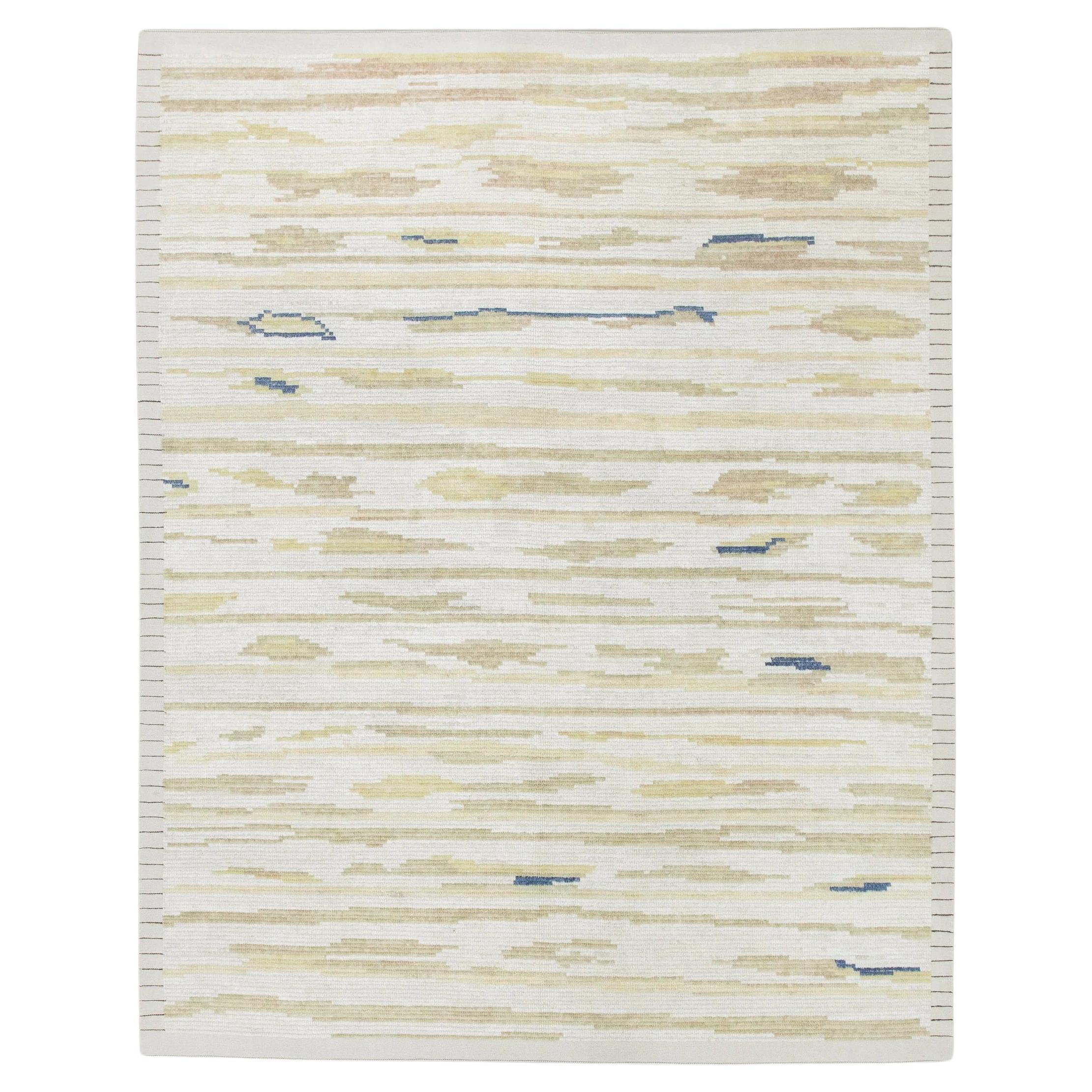 Gelber und blauer handgefertigter Tulu-Teppich aus Wolle mit geometrischem Design 8'3" X 10'