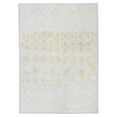 White and Yellow Geometric Pattern Handmade Wool Tulu Rug 9' X 12'7"