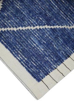 Blue Geometric Design Modern Handmade Wool Tulu Runner 3'1" X 6'5"