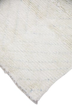 White and Blue Geometric Design Modern Handmade Wool Tulu Runner 3' x 13'1"
