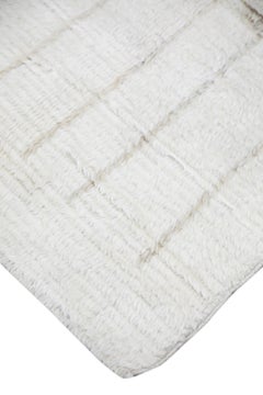 White Modern Handmade Wool Tulu Runner 3'2" X 12'10"