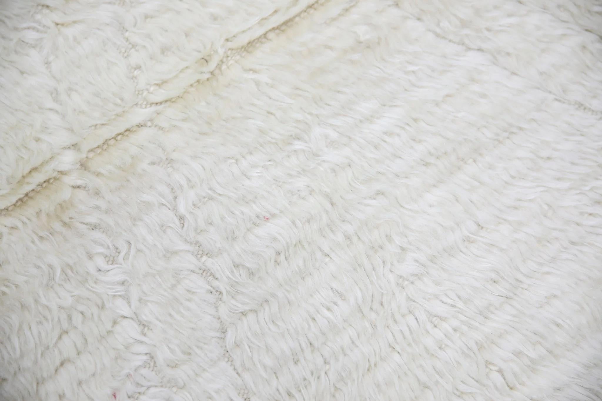 Turkish White Modern Handmade Wool Tulu Runner 2'11