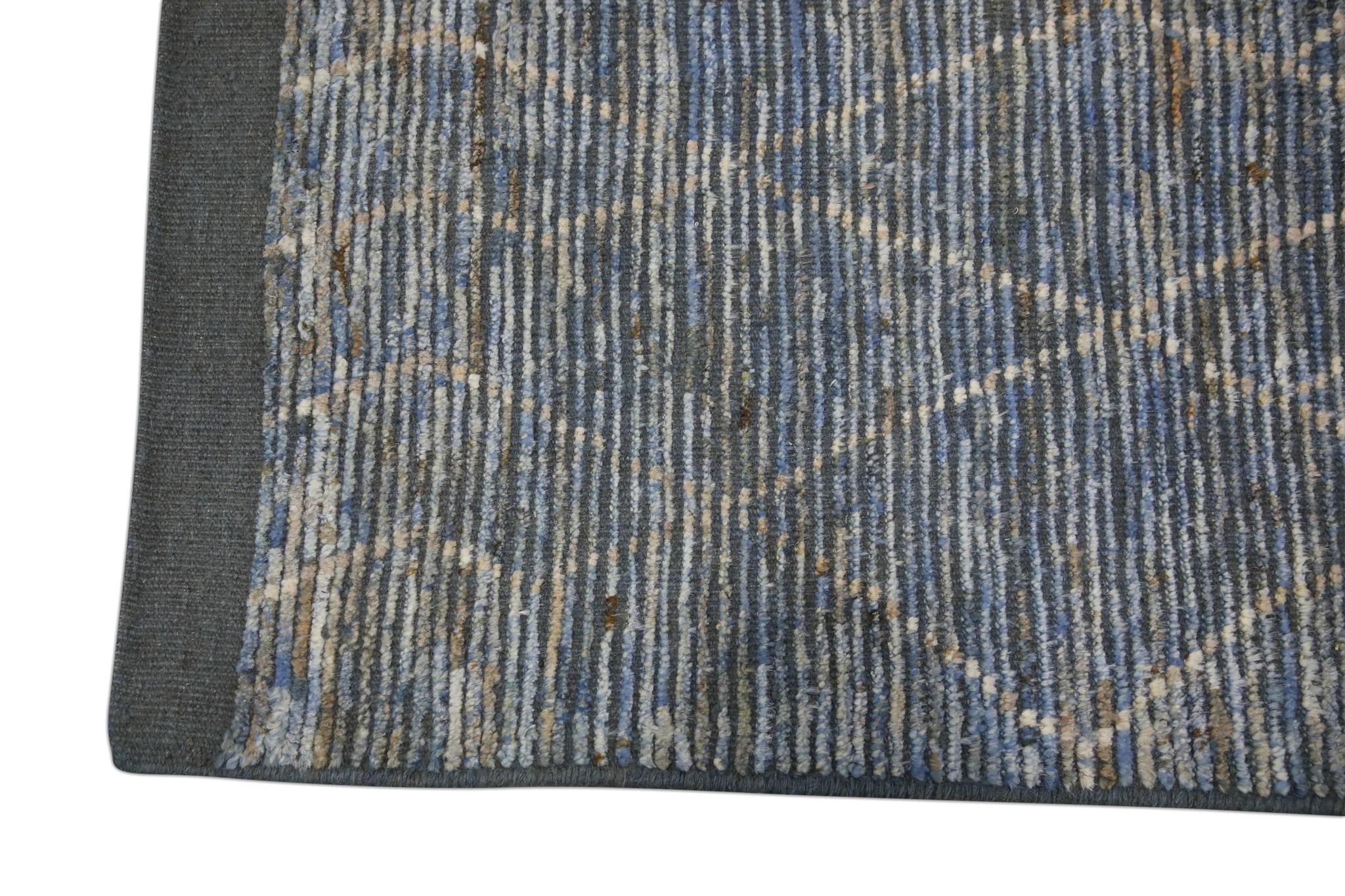 Tintura vegetale Runner Tulu in lana marrone e blu con design geometrico moderno fatto a mano 2'9
