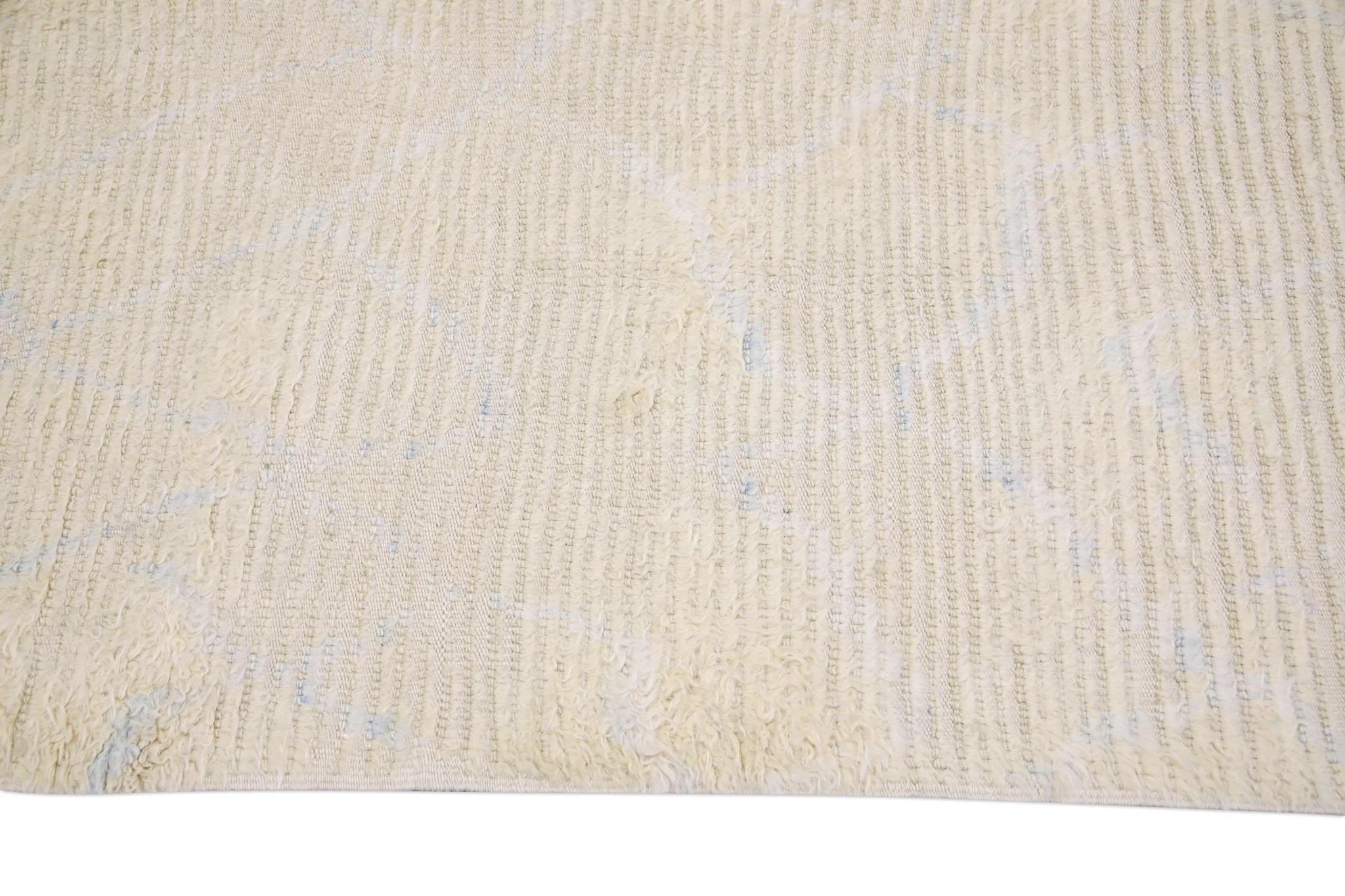 Modern Handmade Wool Tulu Runner in Cream Color 2'11