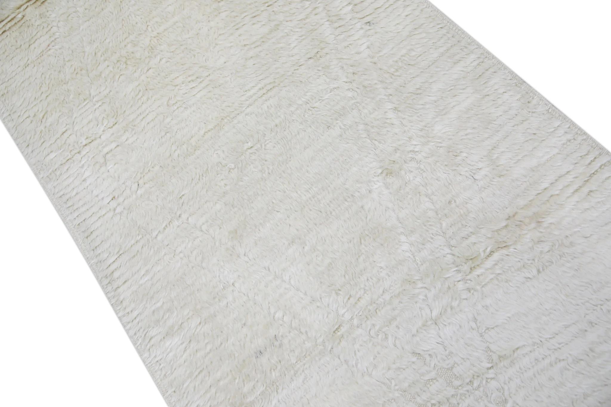 White Modern Handmade Wool Tulu Runner 2'11