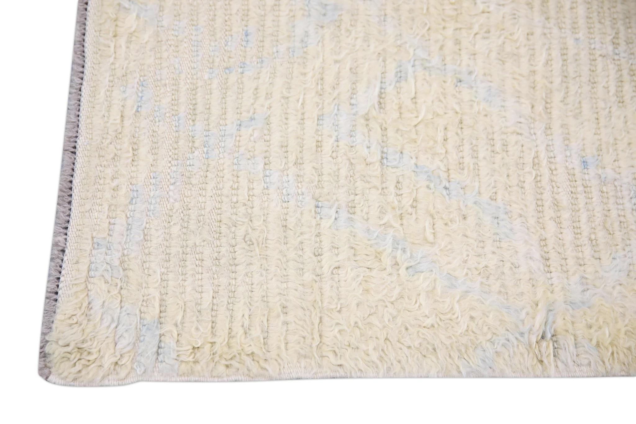Contemporary Modern Handmade Wool Tulu Runner in Cream Color 2'11