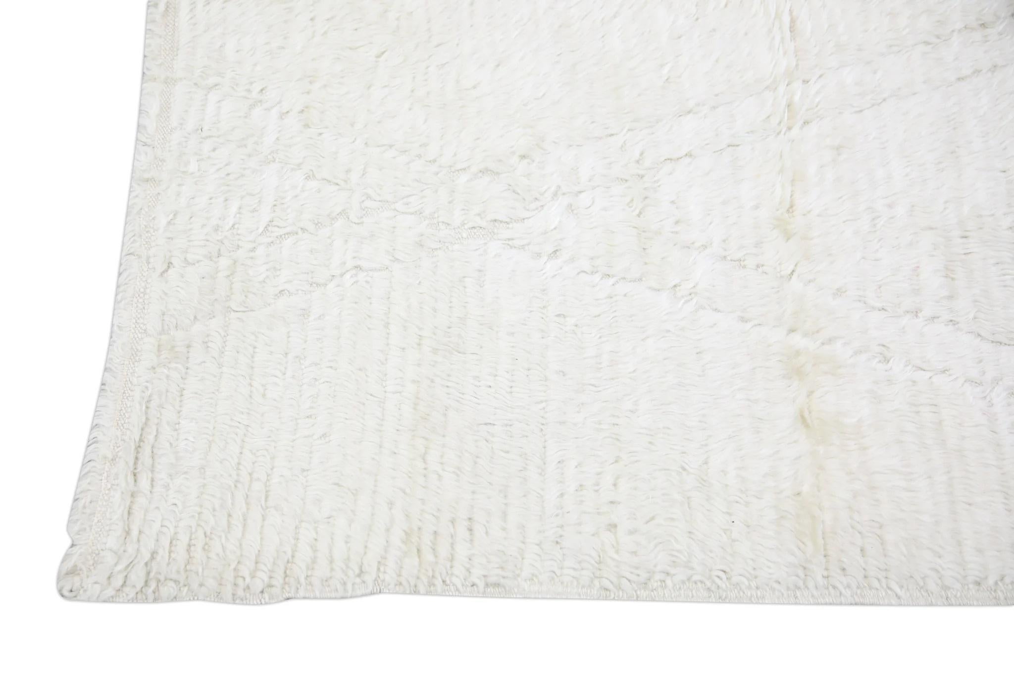 Contemporary White Modern Handmade Wool Tulu Runner 2'11