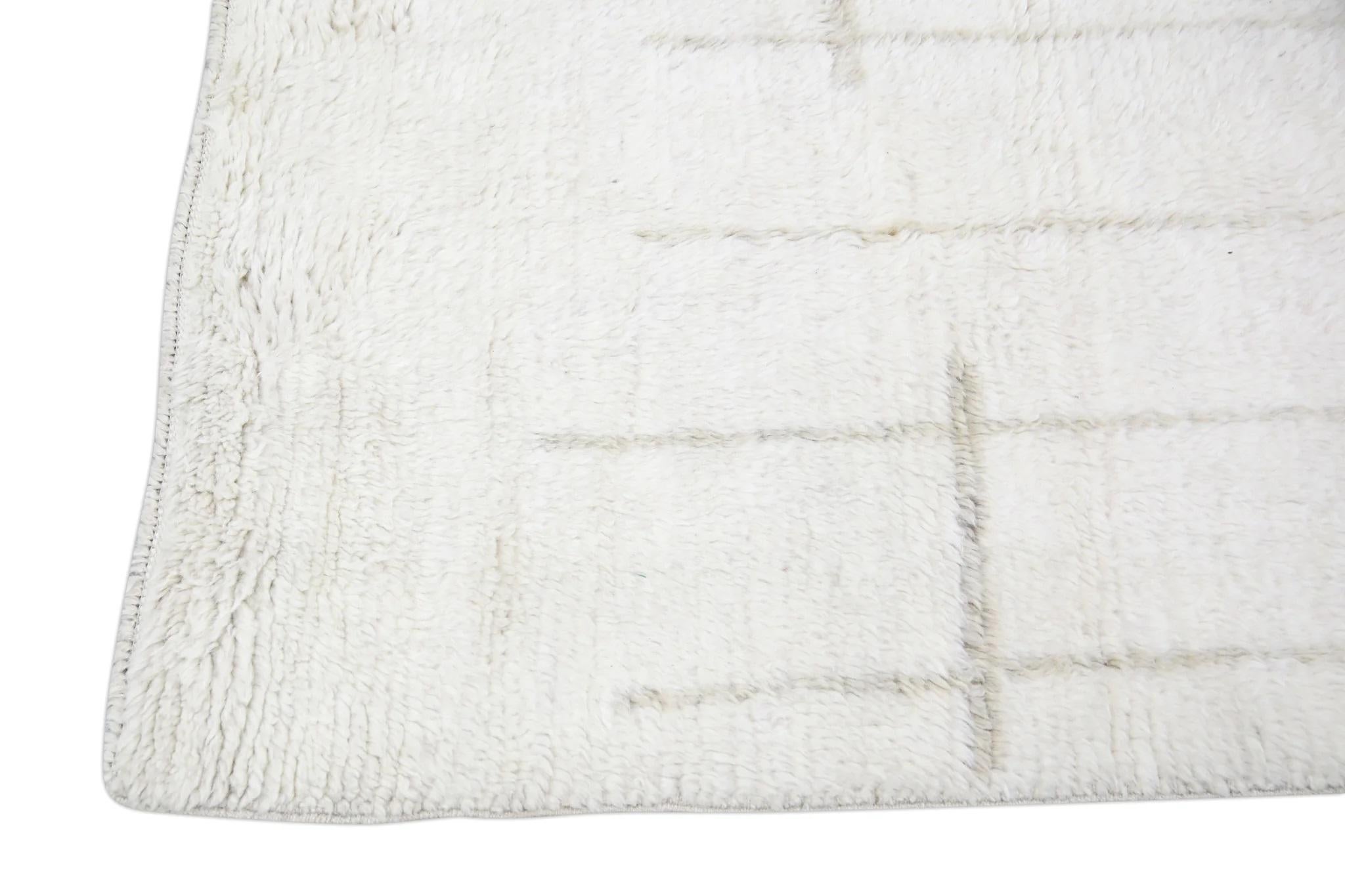 Contemporary White Modern Handmade Wool Tulu Runner 3'2