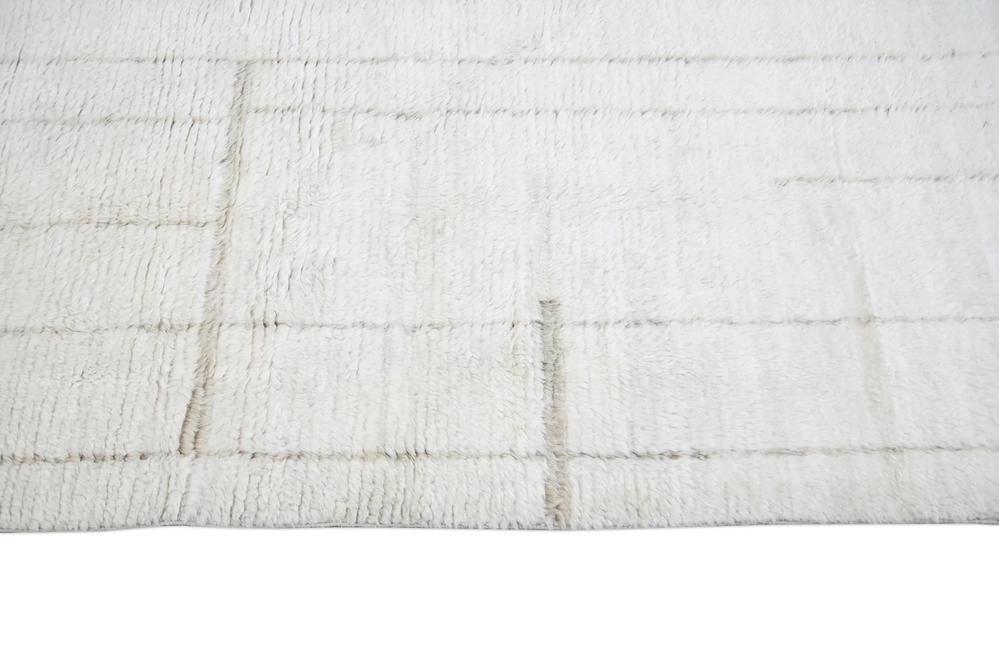 White Modern Handmade Wool Tulu Runner 3'2