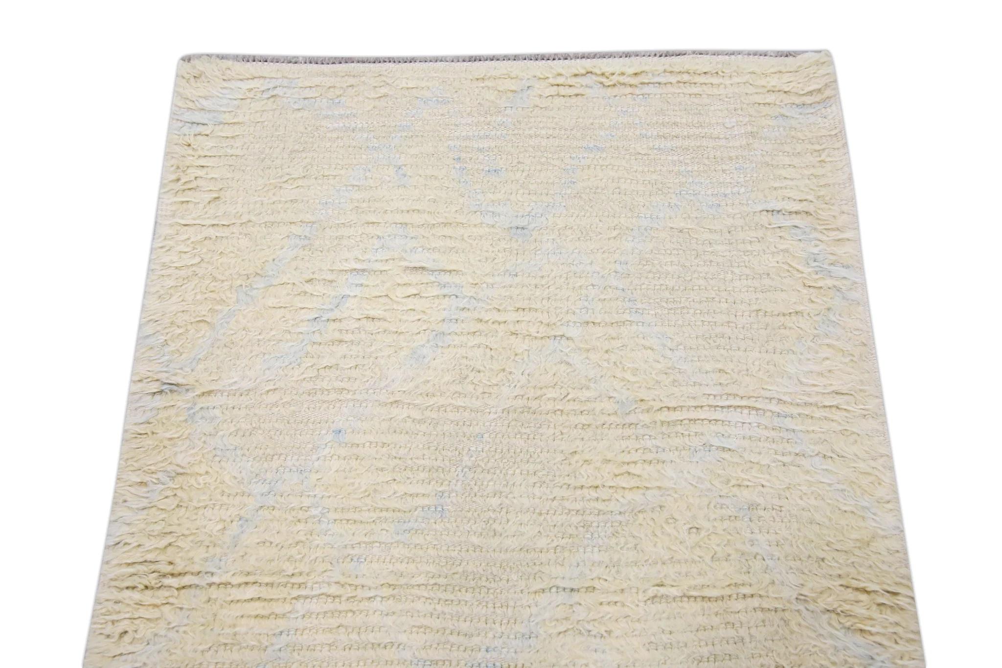 Modern Handmade Wool Tulu Runner in Cream Color 2'11