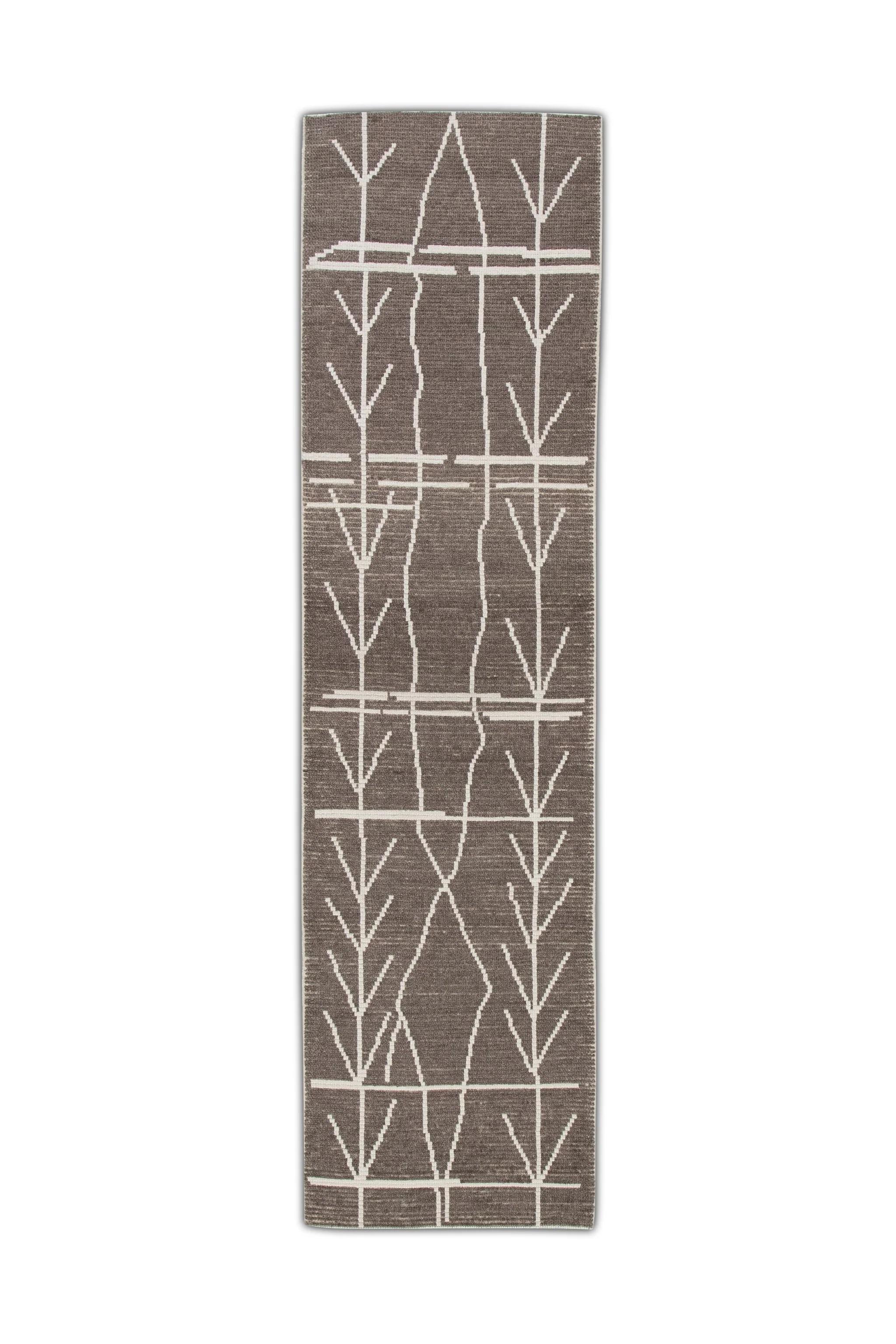 Brown Modern Handmade Wool Tulu Runner in Geometric Design 2'10