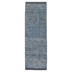 Brown and Blue Geometric Design Modern Handmade Wool Tulu Runner 2'9" x 8'7"