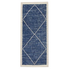 Blue Geometric Design Modern Handmade Wool Tulu Runner 3'1" X 6'5"