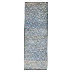 Brown and Blue Geometric Design Modern Handmade Wool Tulu Runner 2'9" x 8'1"