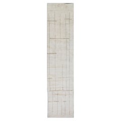 White Modern Handmade Wool Tulu Runner 3'2" X 12'10"