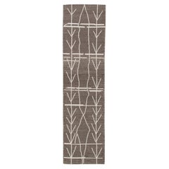 Brown Modern Handmade Wool Tulu Runner in Geometric Design 2'10" X 10'7"