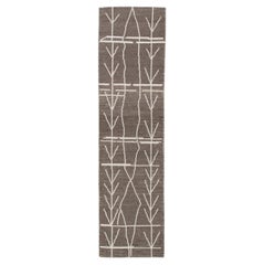 Tapis de couloir Tulu moderne en laine marron fait à la main au design géométrique 2'10" X 10'7".
