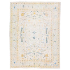 Modern Handmade Turkish Oushak Beige & Orange Wool Rug